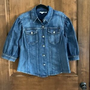 NWOT Chicos 3/4 Puff sleeve denim jacket - L
